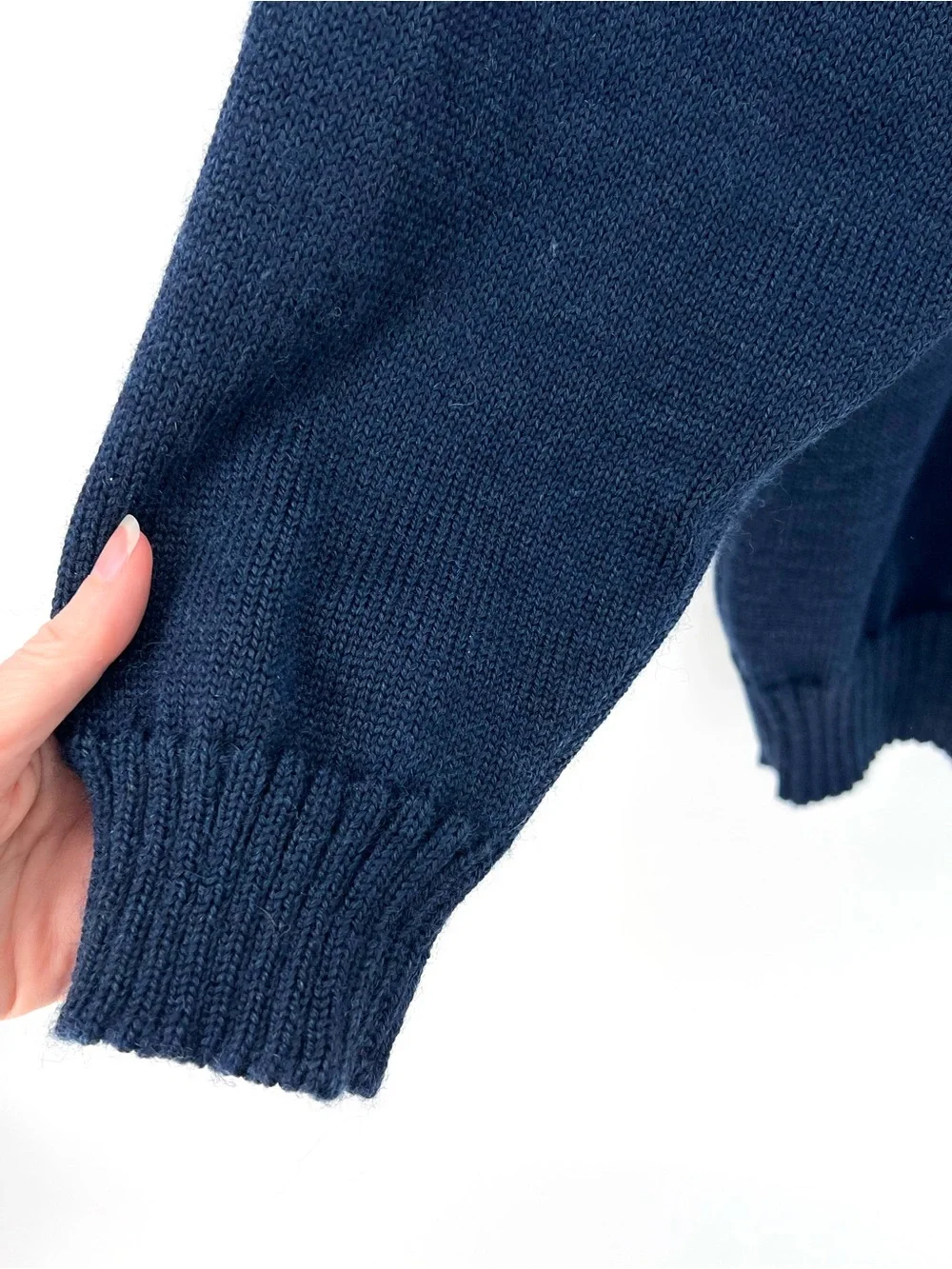 Vintage Guernsey Woollens Navy Blue Wool Fisherman Sweater Monogram K Sz L Prep